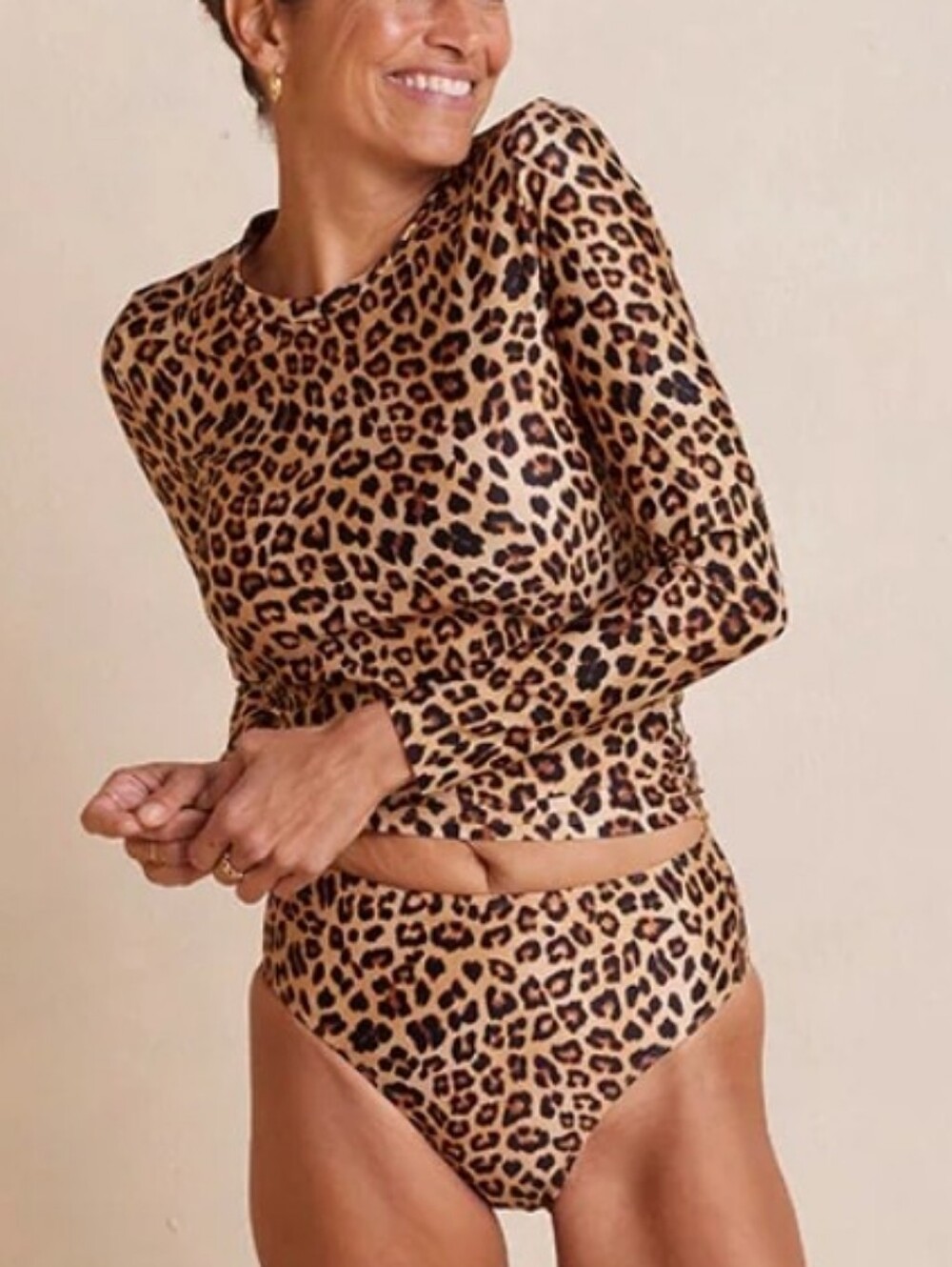 SZ 10 M SUMMERSALT Sunny Day Rash Guard High Leg Mid Rise Bikini Bottom Leopard - Picture 3 of 14